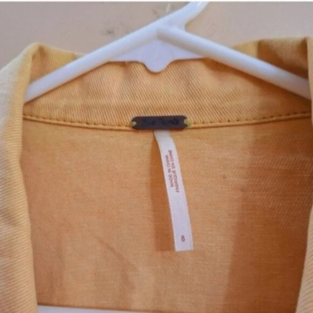 Free People Cotton Yellow Mustard  Distressed  Denim Jean Jacket Sz 8 Boho - Picture 2 of 5